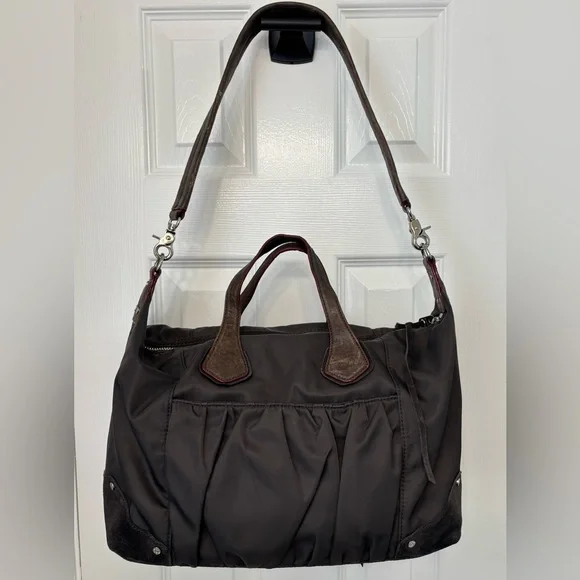 ✨MZ WALLACE Josie Bedford Nylon Grey Satchel/Large Bag Suede & Leather Trim